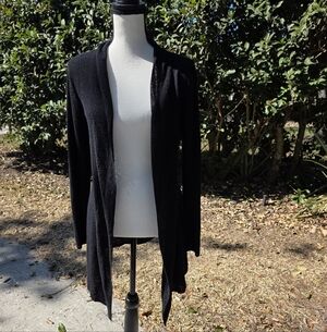 Eileen Fisher Black Open Front Cardigan Sz Small Italian Wool